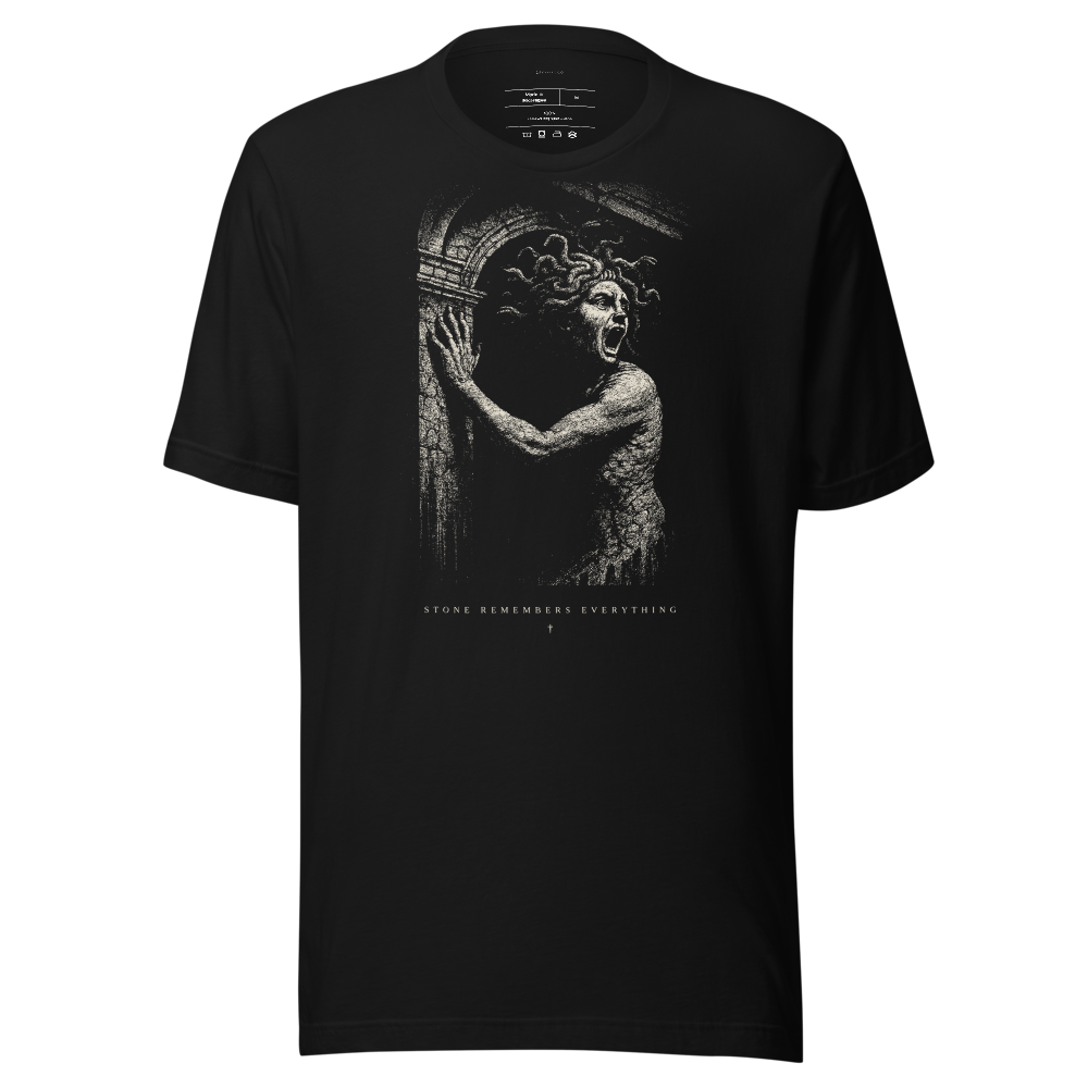 Medusa graphic tee, chiaroscuro streetwear shirt, unisex vintage black tee, dark aesthetic top, gothic art gift for him her