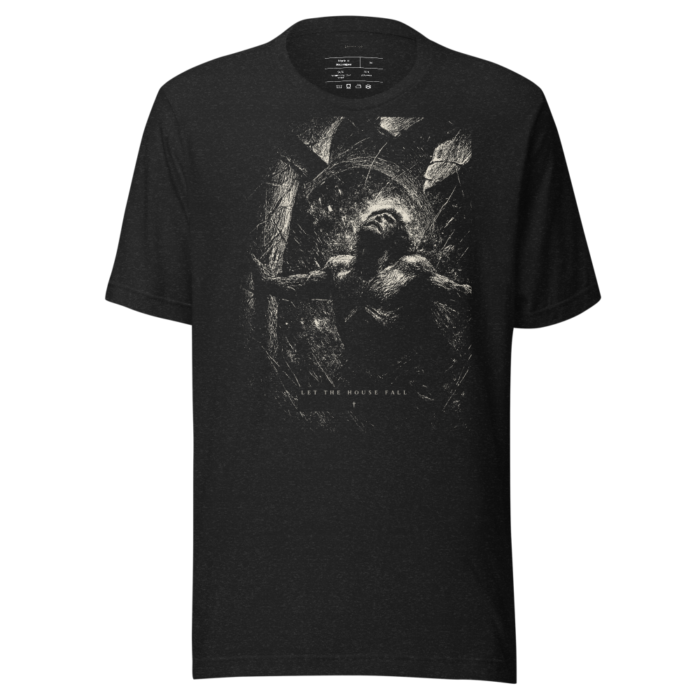 Graphic tee chiaroscuro streetwear shirt, vintage aesthetic unisex dark art etching tee, monochrome black dissolution print, gift for him