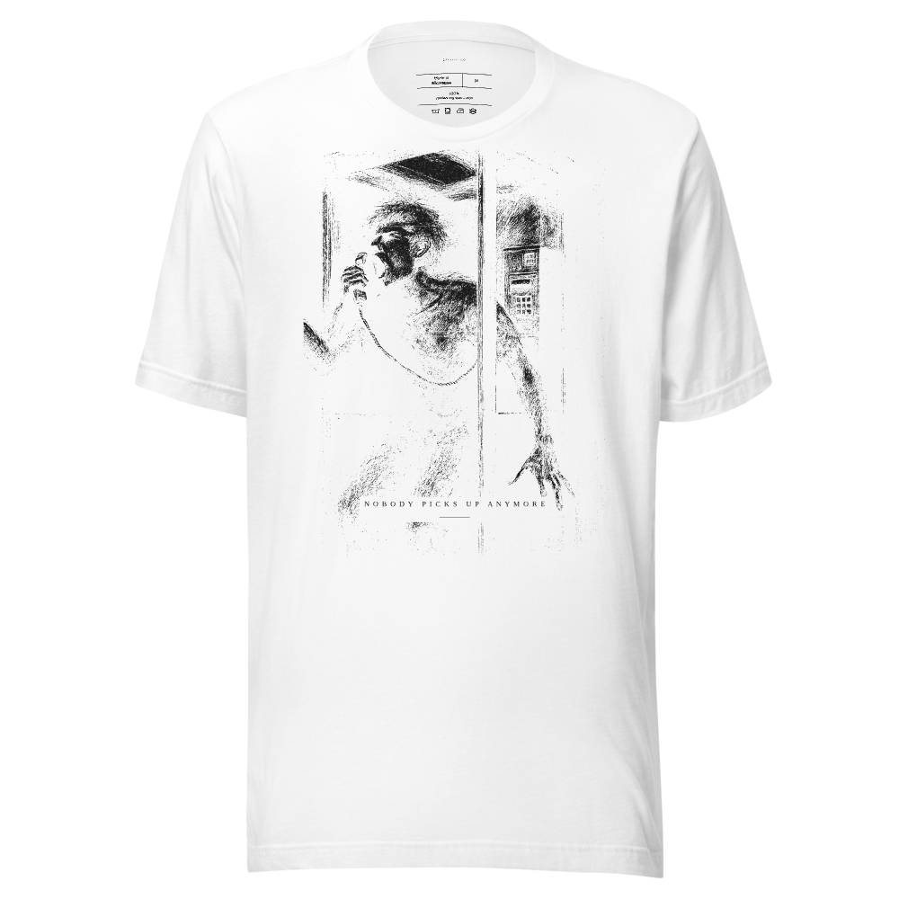 Payphone Ghost Graphic Tee | Monochrome Etching Streetwear Shirt | Vintage Grunge Aesthetic | Unisex Gift for Him or Her