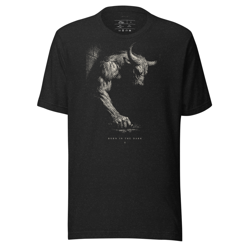 Minotaur graphic tee, chiaroscuro streetwear shirt, dark art unisex vintage tee, black aesthetic top, gift for him her