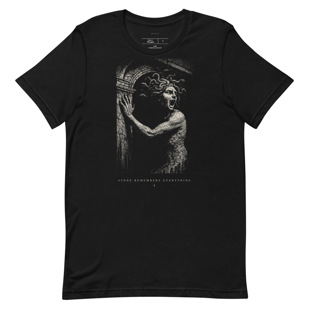 Medusa graphic tee, chiaroscuro streetwear shirt, unisex vintage black tee, dark aesthetic top, gothic art gift for him her