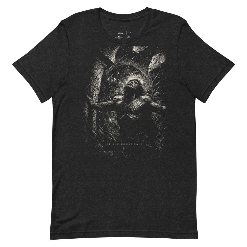 Graphic tee chiaroscuro streetwear shirt, vintage aesthetic unisex dark art etching tee, monochrome black dissolution print, gift for him