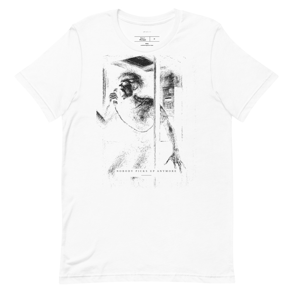Payphone Ghost Graphic Tee | Monochrome Etching Streetwear Shirt | Vintage Grunge Aesthetic | Unisex Gift for Him or Her