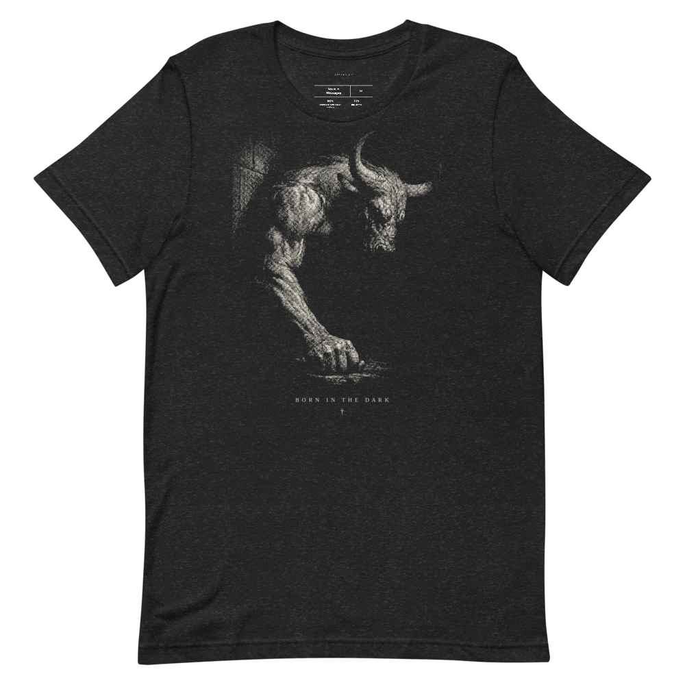 Minotaur graphic tee, chiaroscuro streetwear shirt, dark art unisex vintage tee, black aesthetic top, gift for him her