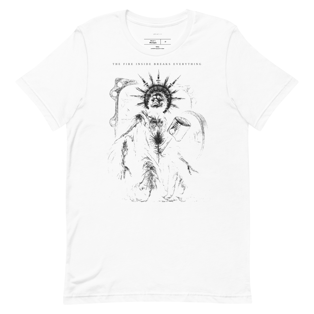 Graphic Tee Chiaroscuro Saint Print | Unisex Streetwear Shirt, Vintage Aesthetic, Industrial Monochrome, Gift for Him Her